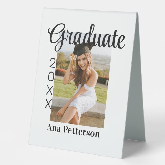 Graduate photo modern classic add year name rustic table tent (Front)