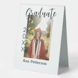 Graduate photo modern classic add year name rustic table tent