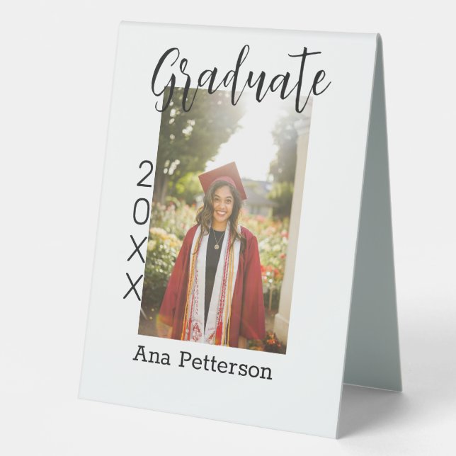 Graduate photo modern classic add year name rustic table tent (Front)