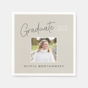 Graduate Photo Modern Script Graduation Party Napkins