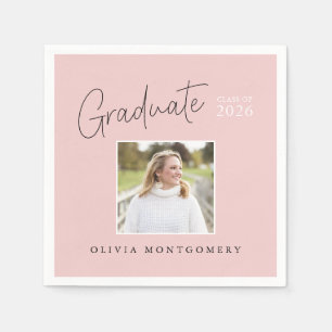 Graduate Photo Modern Script Graduation Party Napkins