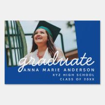 Graduate Photo Modern Script Personalized Blue