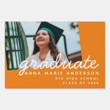 Graduate Photo Modern Script Personalized Orange