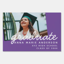 Graduate Photo Modern Script Personalized Purple