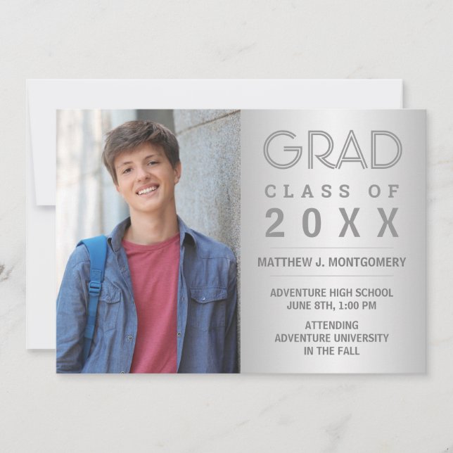 Graduate Photo Modern Silver Gray 2023 Grad Announcement (Front)