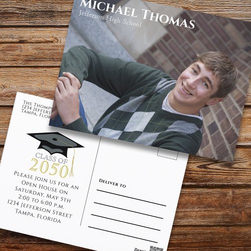 Graduate Photo Modern Simple Black and Gold Postcard