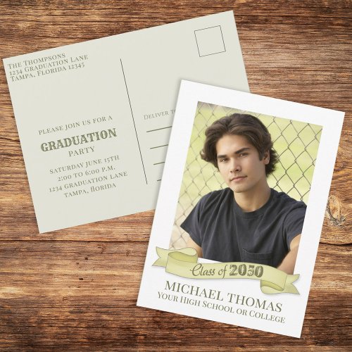 Graduate Photo Modern Simple Trendy Gold Banner Postcard