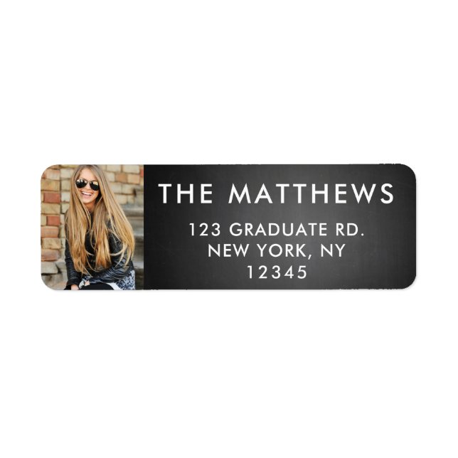 Graduate Photo Modern Typography Black Chalkboard Label (Front)