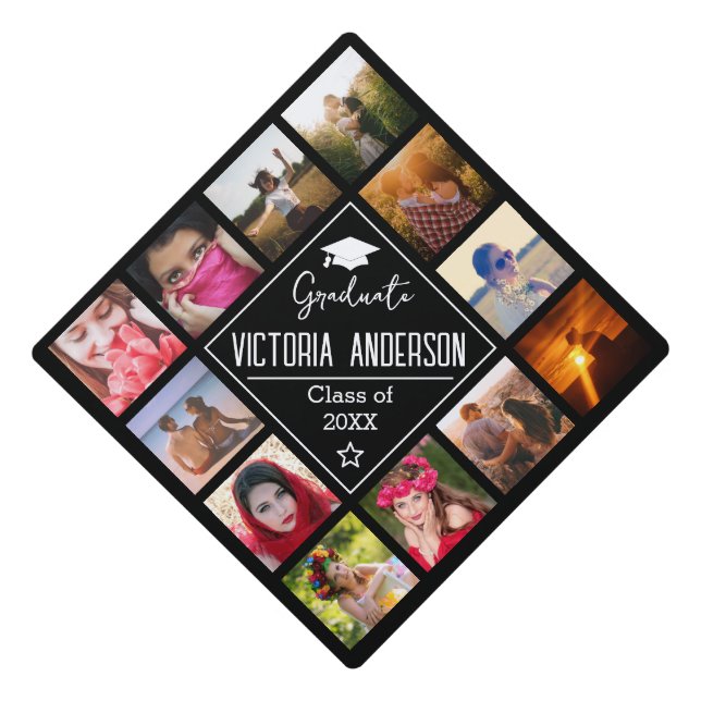 Graduate photo name and date graduation cap topper (Front)