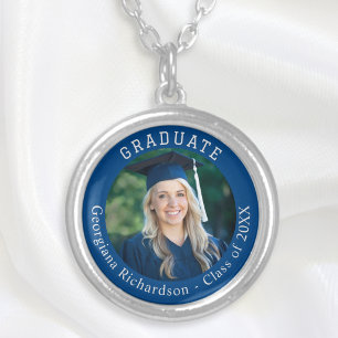 Graduate Photo Name Class Year Graduation Keepsake Silver Plated Necklace