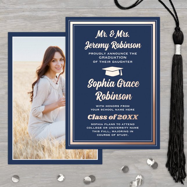 Graduate Photo Navy & Foil Graduation Announcement (Creator Uploaded)