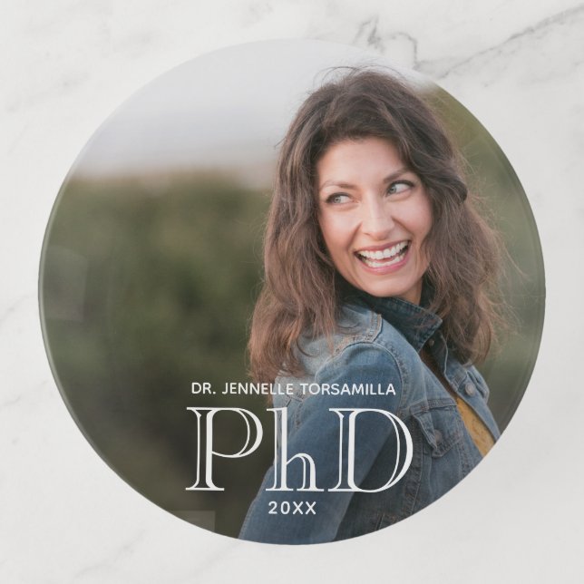 Graduate Photo PhD Graduation Trinket Tray (Front)