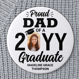 Graduate Photo Proud Dad Modern Black and White Button