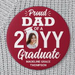 Graduate Photo Proud Dad Modern Red and White Button<br><div class="desc">Show your joy for the graduate with a stylish custom photo "Proud Dad" round graduation button. The picture and text on this template are simple to personalize, and all wording, colors and fonts can be changed with the Zazzle design tool. (IMAGE PLACEMENT TIP: An easy way to position a photo...</div>