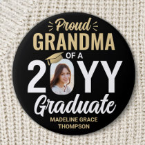 Graduate Photo Proud Grandma Elegant Black & Gold Button