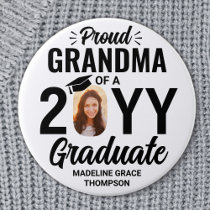 Graduate Photo Proud Grandma Modern Black & White Button