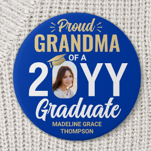 Graduate Photo Proud Grandma Royal Blue and Gold Button