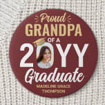 Graduate Photo Proud Grandpa Burgundy Red and Gold Button<br><div class="desc">Show your joy for the graduate with a stylish custom photo "Proud Grandpa" round graduation button. The picture and text on this template are simple to personalize, and all wording, colors and fonts can be changed with the Zazzle design tool. It can be customized for any family member or friend,...</div>
