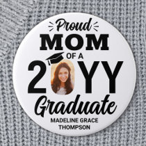Graduate Photo Proud Mom Modern Black and White Button