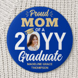Graduate Photo Proud Mom Modern Royal Blue & Gold Button<br><div class="desc">Show your joy for the graduating senior with a stylish custom photo "Proud Mom" round graduation button. The picture and text on this template are simple to personalize. The colors and font styles can be changed with the Zazzle Design Editor tool. Featuring elegant modern typography and stylish calligraphy script, the...</div>