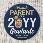 Graduate Photo Proud Parent Navy Blue and Gold Button<br><div class="desc">Show your joy for the graduate with a stylish custom photo "Proud Parent" round graduation button. The picture and text on this template are simple to personalize, and all wording, colors and fonts can be changed with the Zazzle design tool. It can be customized for any family member or friend,...</div>