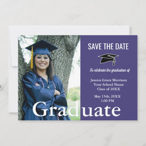 Graduate Photo Purple Save The Date Graduation Announcement