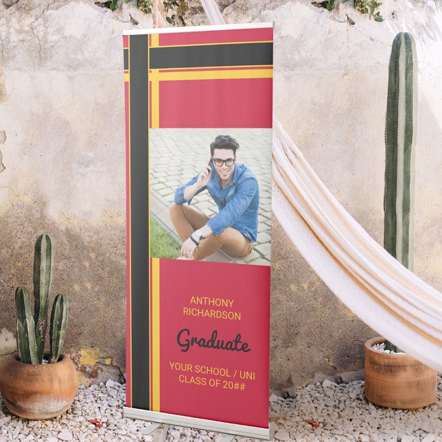 Graduate Photo Red Black Personalized Graduation Retractable Banner (Creator Uploaded)