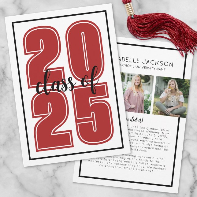 Graduate Photo Red Graduation Announcement (Simple Script Graduate Photo Red Graduation Announcement)