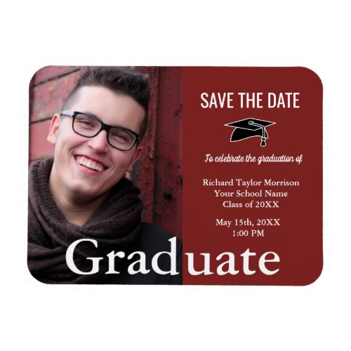 Graduate Photo Red Graduatuation Announcement Magnet