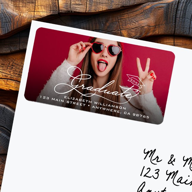 Graduate Photo Return Address Label (Return address label feature Graduate and your address in chic lettering on your favorite photo.)