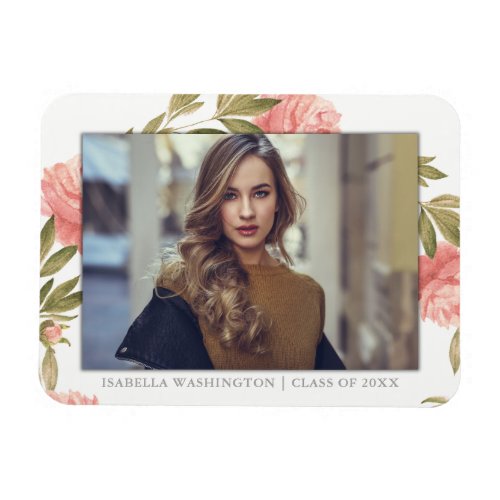 Graduate Photo | Romantic Watercolor Flowers Magnet - ABOUT THIS DESIGN. Graduate Photo | Romantic Watercolor Flowers Template. Create your own romantic graduation magnets by customizing this sweet design.