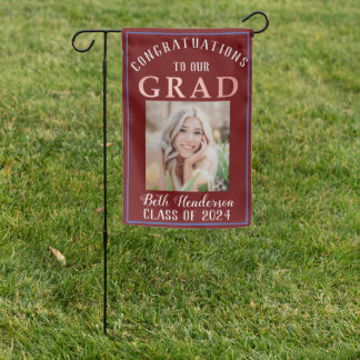 Graduate Photo Rose Gold Maroon Garden Flag