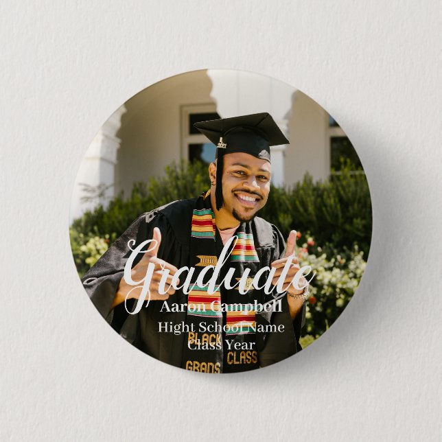 Graduate Photo School Name Class Year Graduation Button (Front)