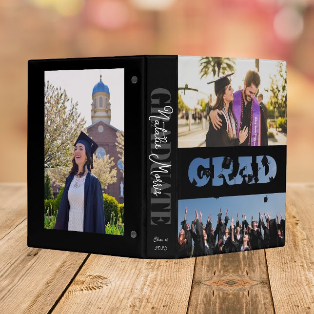 Graduate Photo Scrapbook Album 3 Ring Bind Mini Binder (Graduation Photo Album - Elegant Modern Keepsake Memories - Customize with Name and Class year)