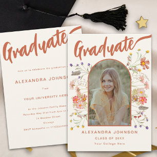 Graduate Photo Script Boho Floral Graduation Party Invitation