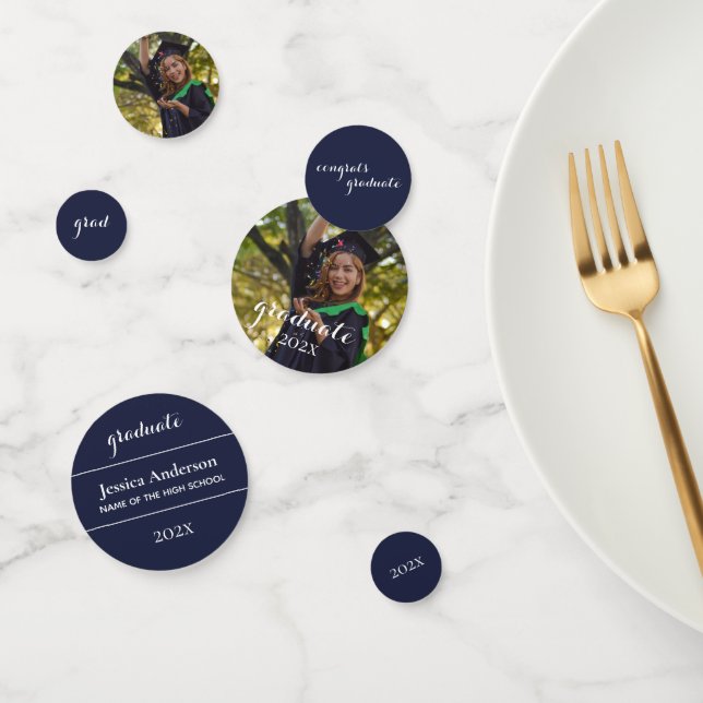 Graduate Photo Script Navy Blue Graduation Party Confetti (Group)