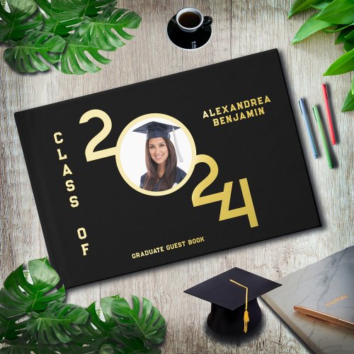 Graduate Photo Senior Class Year Gold  Foil Guest Book