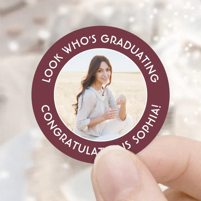 Graduate Photo Sticker Graduate Photo Simple Black and White Graduation Classic Round Sticker ...