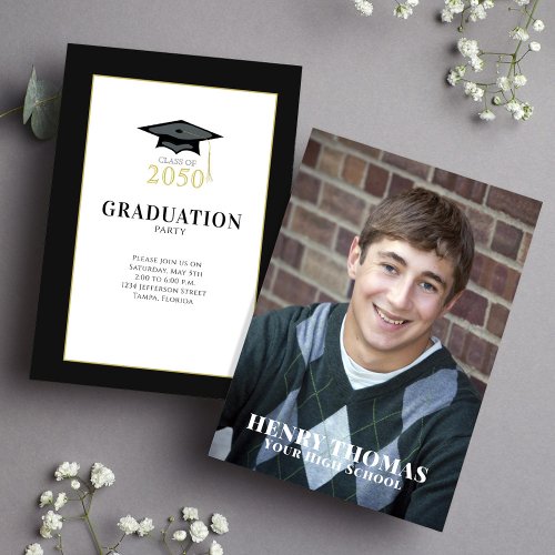 Graduate Photo Simple Minimalist Classic Hat Invitation