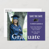 Graduate Photo Simple Purple Save Date Graduation  Announcement Postcard (Front/Back)