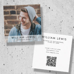 Graduate Photo Student Modern Minimalist QR Code Square Business Card