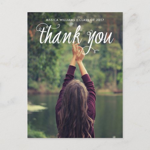 Graduate Photo Thank You in Modern Calligraphy Postcard