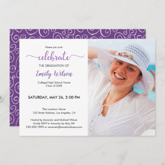Graduate Photo Violet Pattern Graduation Party Invitation