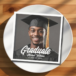 Graduate Photo w Bold Script Graduation Party Napkins