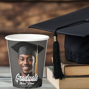 Graduate Photo w Bold Script Graduation Party Paper Cups