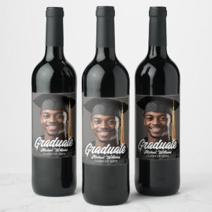 Graduate Photo w Bold Script Graduation Party Wine Label