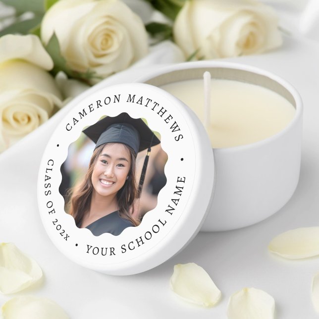 Graduate photo white wavy border graduation mini candle favors (Graduate photo white wavy border graduation mini candle favors)