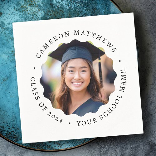 Graduate photo white wavy border graduation napkins