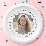 Graduate photo white wavy border graduation paper plates<br><div class="desc">Graduation paper plates featuring your photo inside a wavy frame border and your custom text around the photo. Black text on white or custom color background.</div>