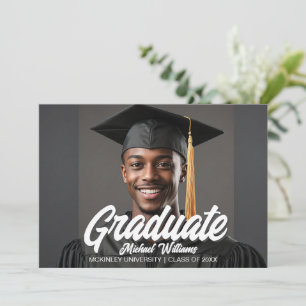 Graduate Photo with Bold Script Graduation Announcement